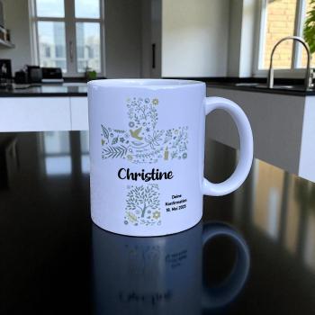 Keramiktasse personalisiert - Kommunion  Konfirmation mit Namen und Datum - Namenstasse - Artikel-Nr. 1100005